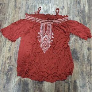 Devoted luxury apparel burnt orange embroidery off shoulder top large